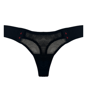 Black + Red Fishnet Thong